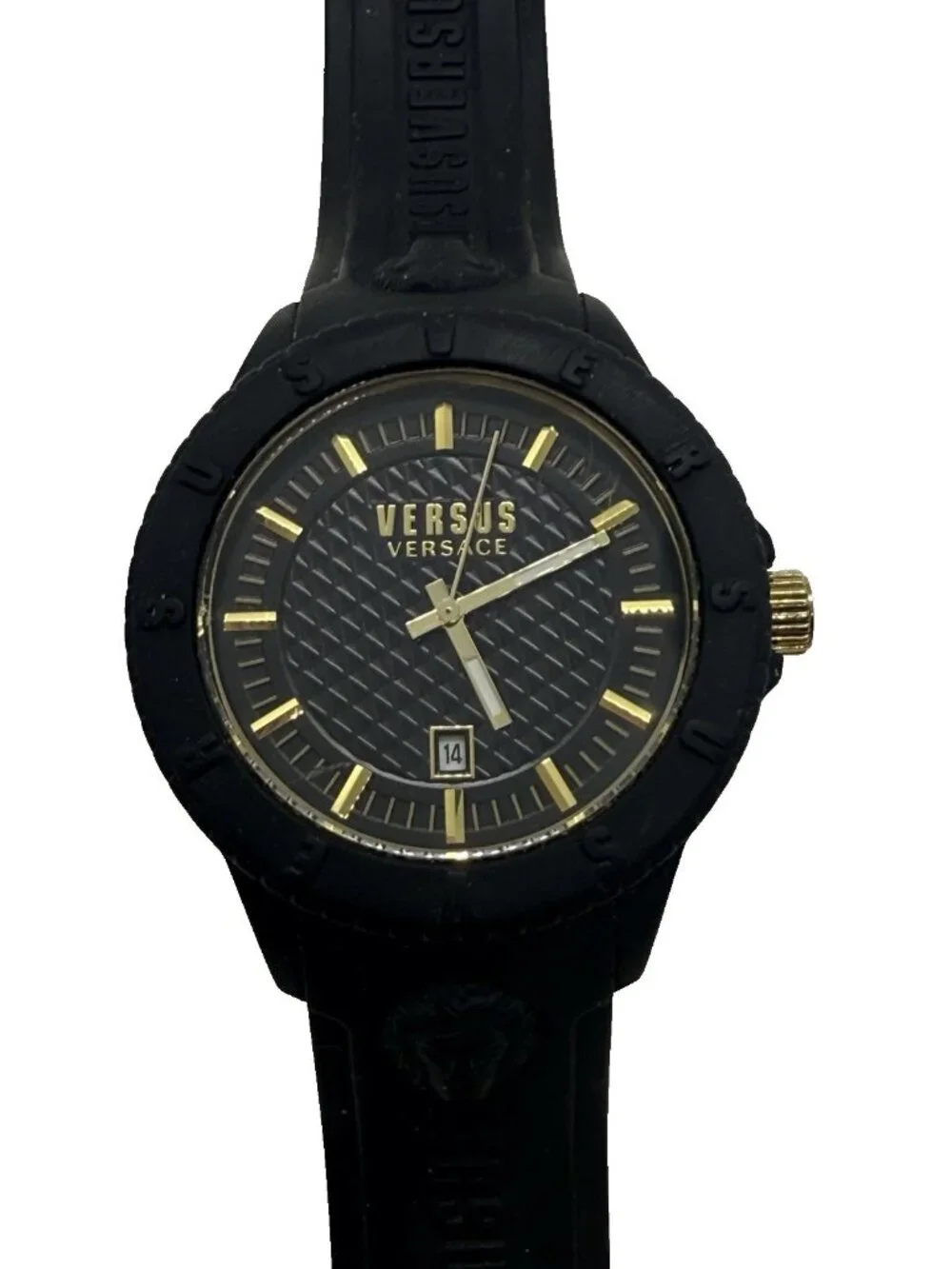 Versus By Versace Women's Black Silicone Date Round Watch VSPOY3219 WR 50M Gold